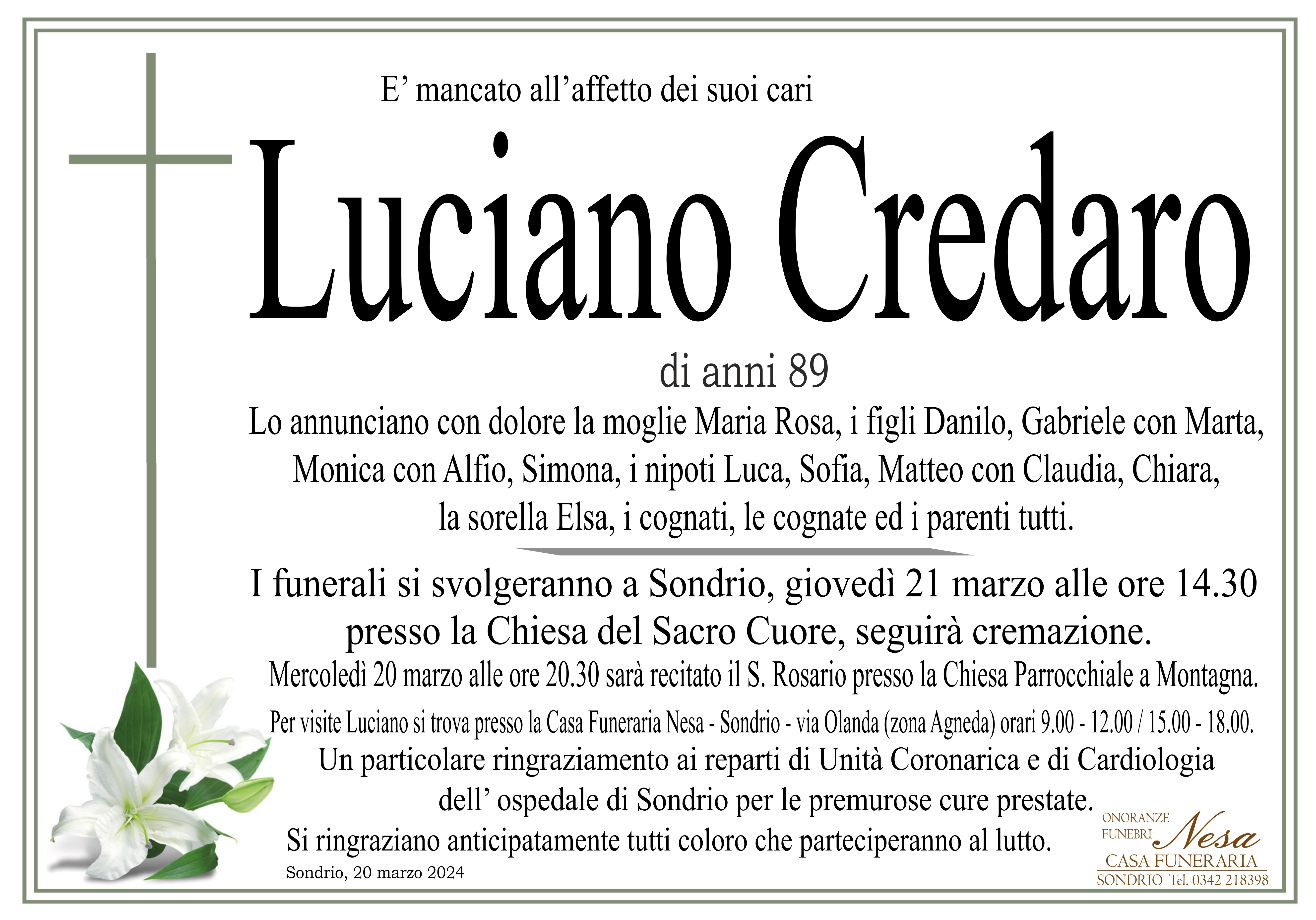 Necrologio Luciano Credaro